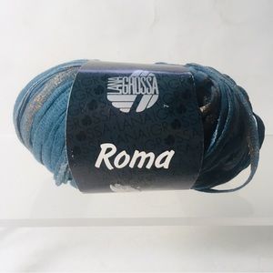 Lana Grossa Roma Ribbon Yarn 021 Lot 76001 petrol blue/copper/silver